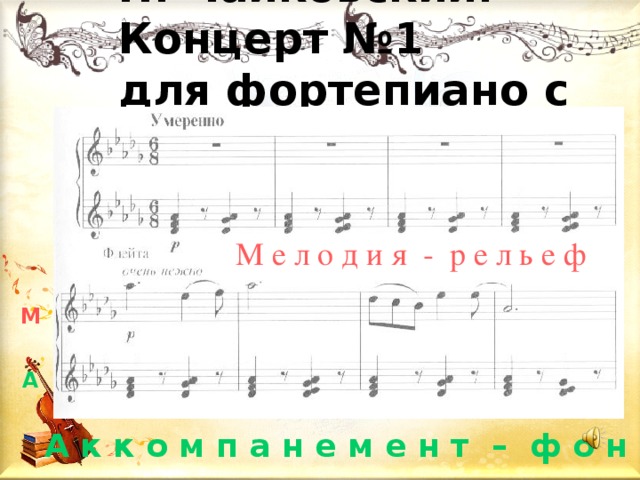 П. Чайковский. Концерт №1  для фортепиано с оркестром М е л о д и я - р е л ь е ф М А А к к о м п а н е м е н т – ф о н