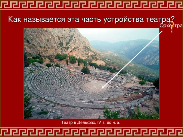 Как называется эта часть устройства театра?  Орхестра Театр в Дельфах, IV в. до н.  э . 