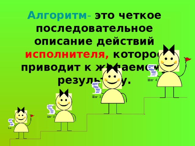 18.10.16 Алгоритм -  это четкое последовательное описание действий исполнителя, которое приводит к желаемому результату. 