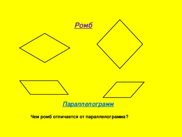 Ромб Параллелограмм Чем ромб отличается от параллелограмма? 2 
