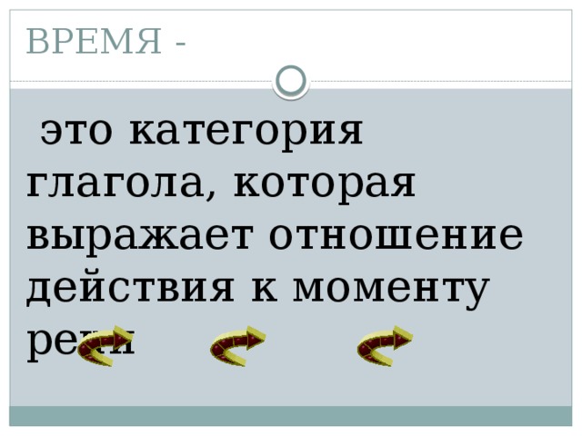 ВРЕМЯ -  это категория глагола, которая выражает отношение действия к моменту речи 