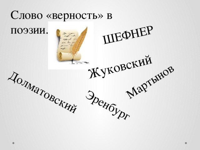 ШЕФНЕР Жуковский Мартынов Долматовский Эренбург Слово «верность» в поэзии. 