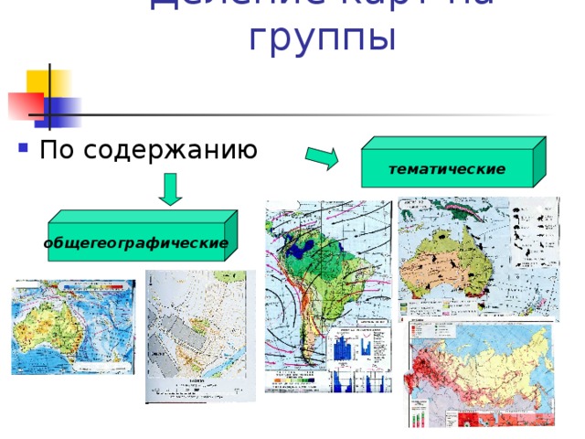 Деление карт на группы   По содержанию тематические общегеографические 