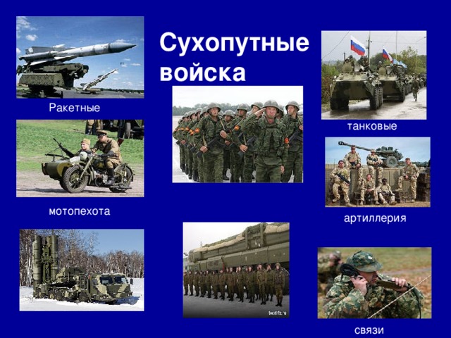 Сухопутные войска Ракетные танковые мотопехота артиллерия связи 