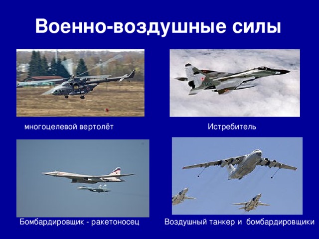Военно-воздушные силы военнов многоцелевой вертолёт Истребитель Воздушный танкер и бомбардировщики Бомбардировщик - ракетоносец 