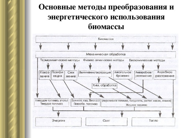 Основные методы преобразования и энергетического использования биомассы  
