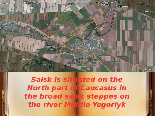 Salsk is situated on the North part of Caucasus in the broad salsk steppes on the river Middle Yegorlyk 