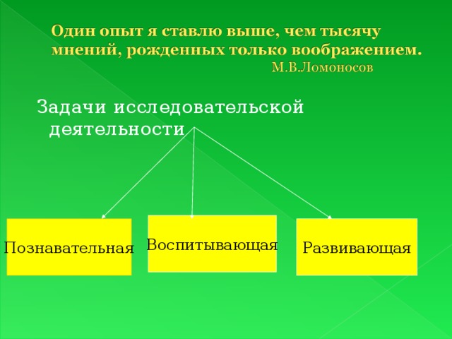  Задачи исследовательской деятельности Воспитывающая Познавательная Развивающая 
