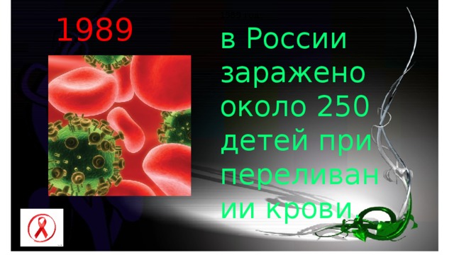 1989 год: 1989 год: в России заражено около 250 детей при переливании крови. 