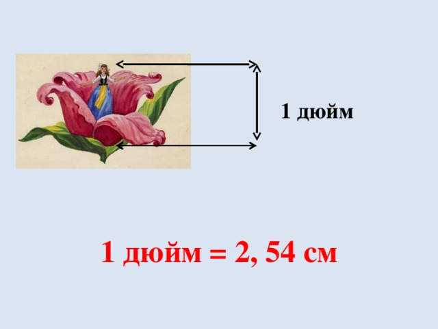 1 дюйм  1 дюйм = 2, 54 см 