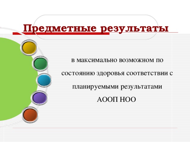 Предметные результаты в максимально возможном по состоянию здоровья соответствии с планируемыми результатами АООП НОО 