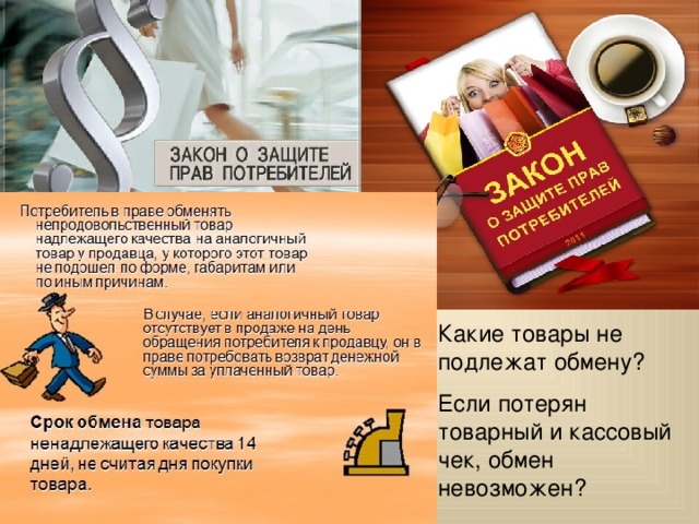 Какие товары не подлежат обмену? Если потерян товарный и кассовый чек, обмен невозможен? 