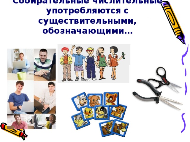 Собирательные числительные употребляются с существительными, обозначающими…