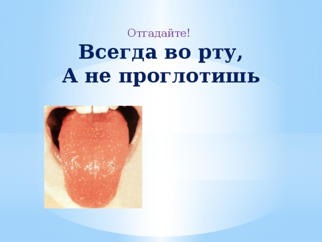 Отгадайте! Всегда во рту,  А не проглотишь
