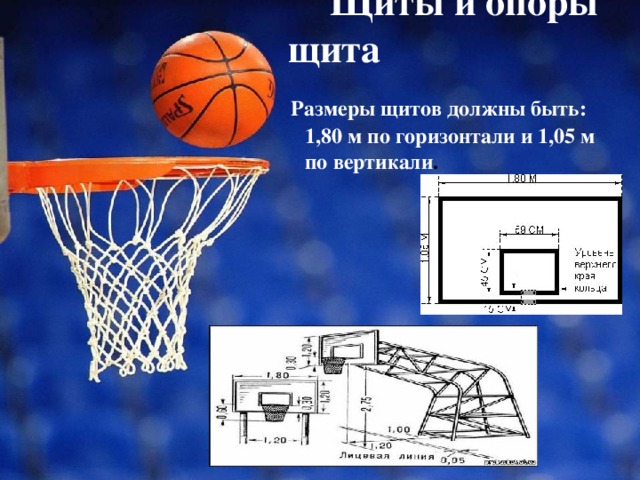 Щиты и опоры щита  Размеры щитов должны быть: 1,80 м по горизонтали и 1,05 м по вертикали .  