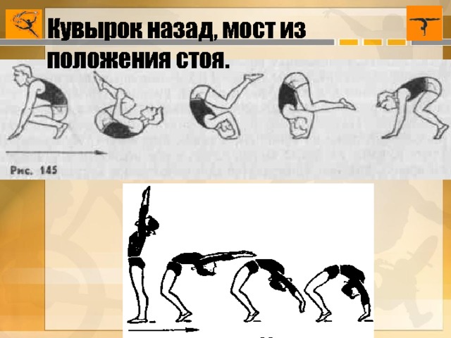 Кувырок назад, мост из положения стоя. 