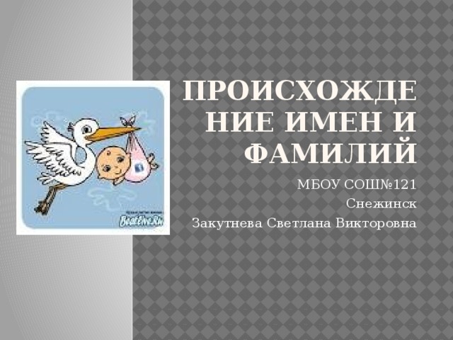 пРоисхождение имен и фамилий МБОУ СОШ№121 Снежинск Закутнева Светлана Викторовна 