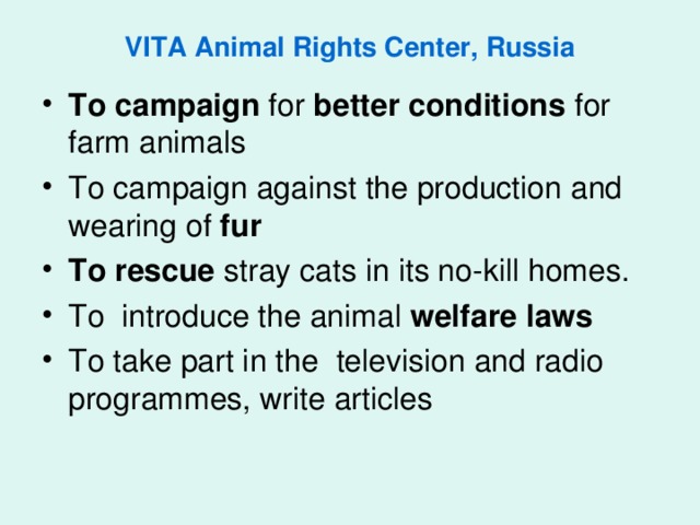 VITA Animal Rights Center, Russia