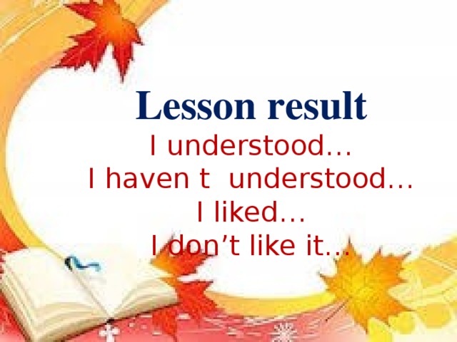 Lesson result  I understood…  I haven t understood…  I liked…  I don’t like it… 