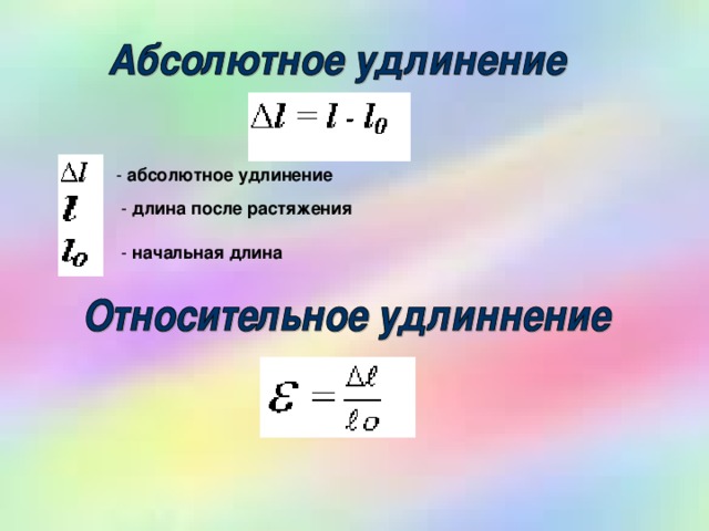 абсолютное удлинение длина после растяжения начальная длина 
