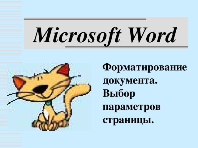 Microsoft Word Форматирование документа. Выбор параметров страницы.