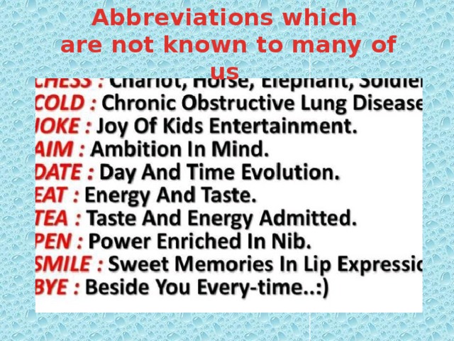 Abbreviations which  are not known to many of us 