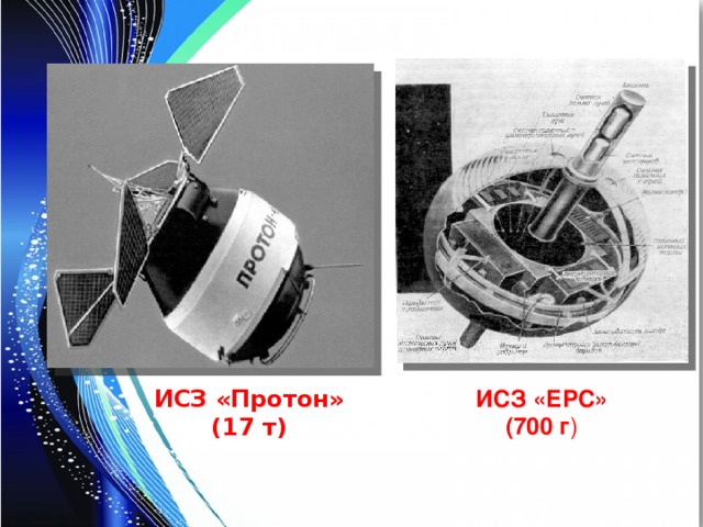 ИСЗ «Протон»  (17 т) ИСЗ «ЕРС» (700 г ) 